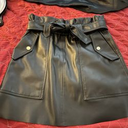 Zara Faux Leather Paperbag Bow Tie Skirt Size XS