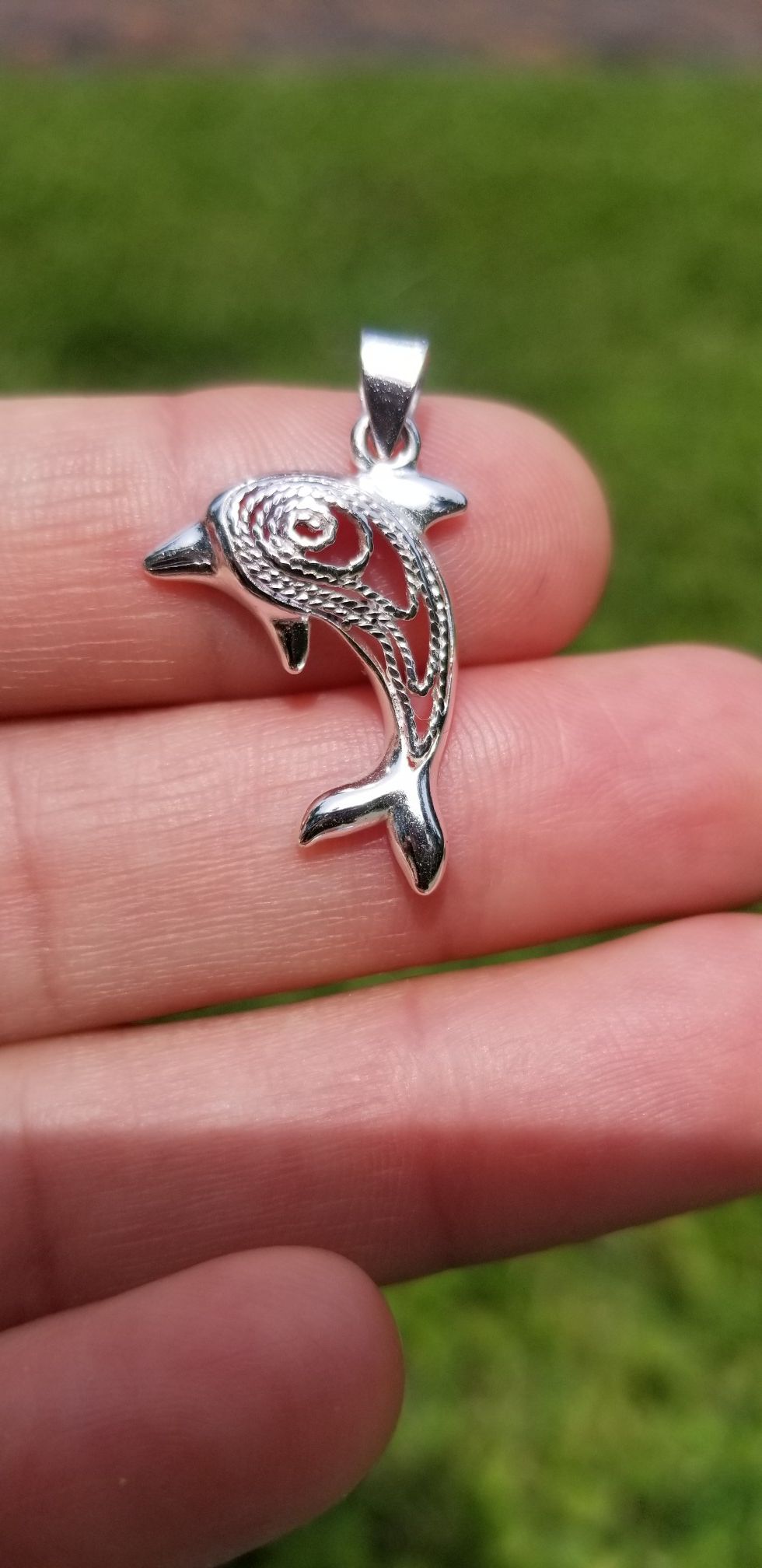 925 Stamped silver dolfin pendant