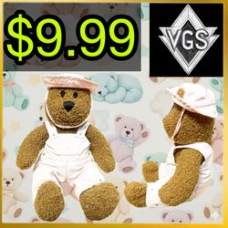 *PLUSHY* Baby Gap Plush Teddy Bear Pink Overalls & Hat 2000s