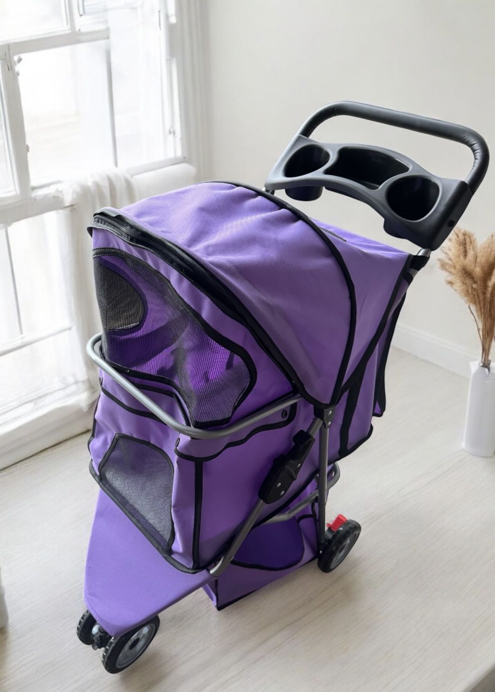 Pet Stroller 3 Wheels Pet Strolling Cart for Medium/Small Dogs and Cats Purple