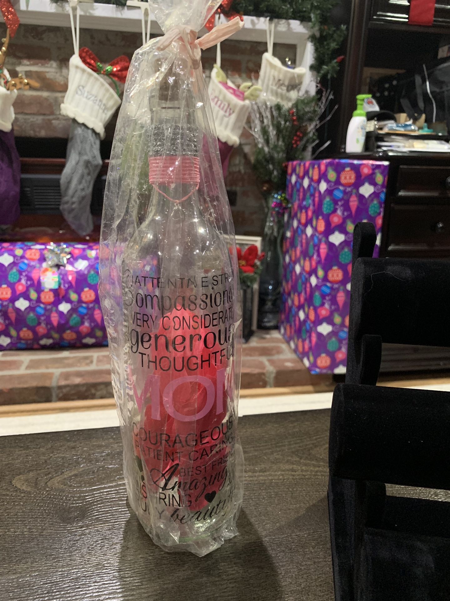 “Mom” inspirational wine bottle