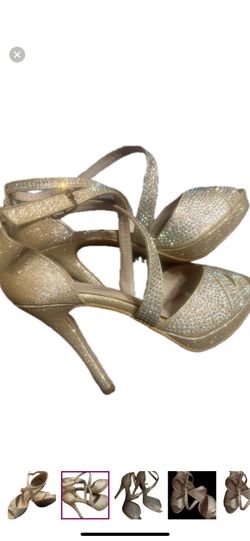 ROSE Gold Heels with Crisscross Straps and Textured Finish