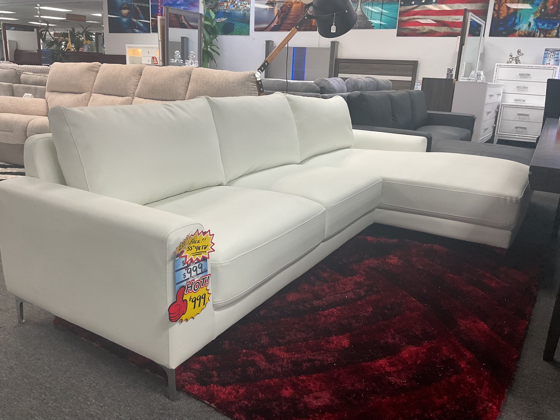 🇺🇸TAX SEASON FURNITURE SALE NOW, SOPHISTICATED WHITE SECTIONAL 30%OFF RETAIL AND A FREE 55” TV ‼️