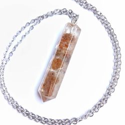 Rutile rutilated quartz point pendant on 20"  stainless steel silver necklace new handmade 