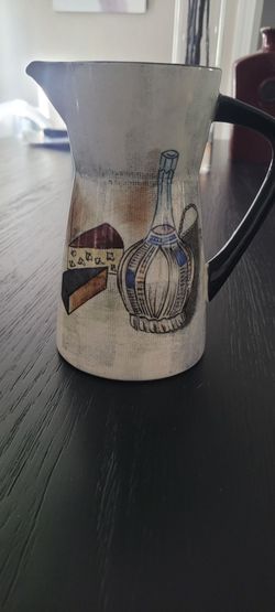 Vintage Royal Sealy Capri Ceramic Pitcher - Wine & Cheese Motif