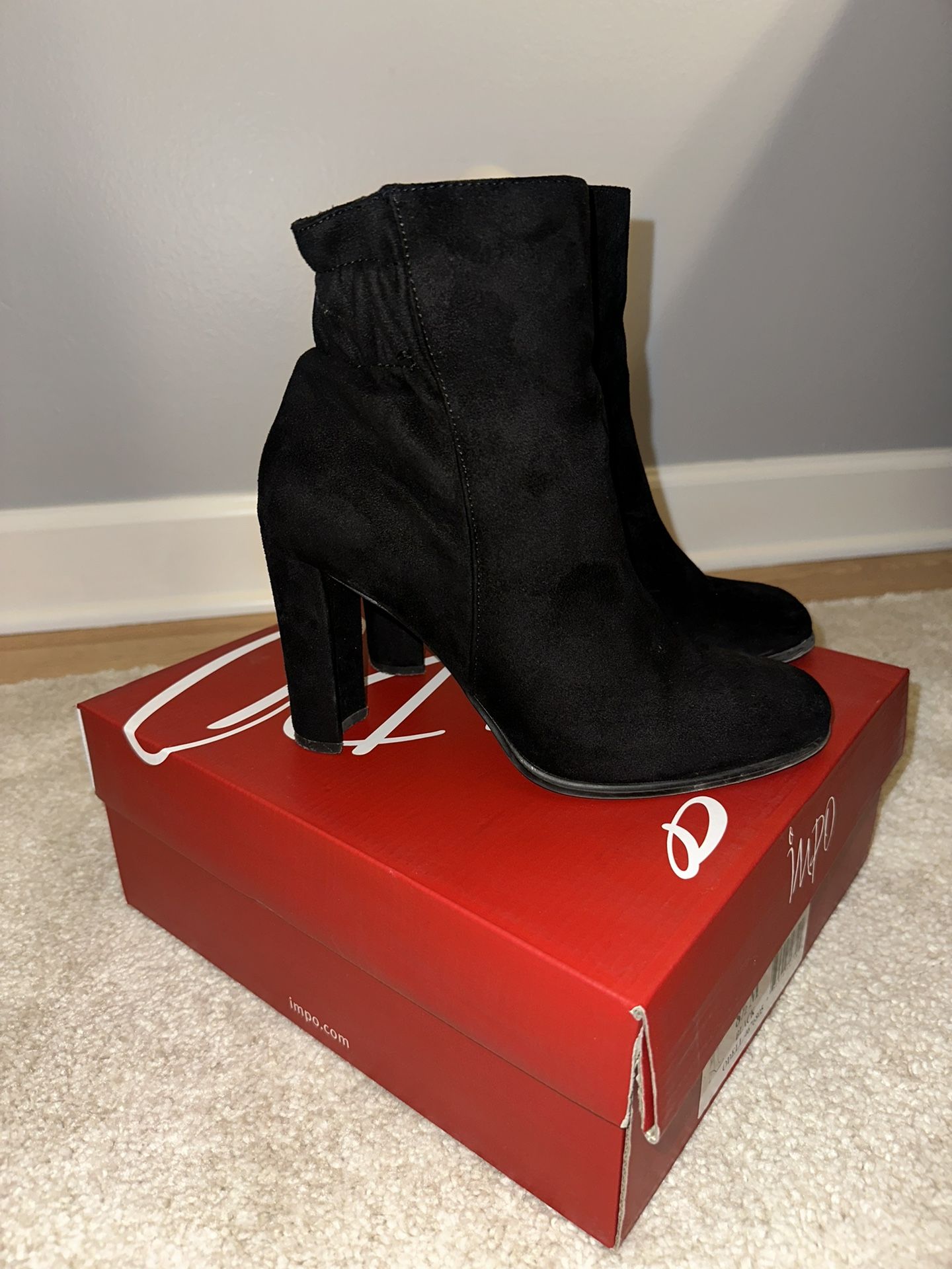 Impo Suede Black Heel Booties Size 8.5