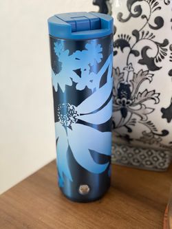 Starbucks 16oz Blue Floral Stainless Steel Coffee Mug Vacuum Insulated Hot 