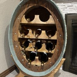 🍷 Premium Handcrafted Wooden Barrel Wine Rack – Holds 10 Bottles