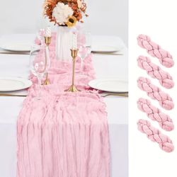 5 Pink Cheesecloth Table Runners for Baby Shower, Birthdays, Party Decorations 