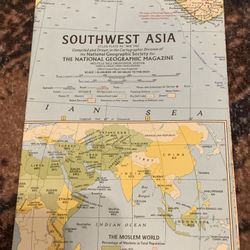 Vintage 1963 National Geographic Magazine Map Southwest Asia - Historic Wall Map Series
