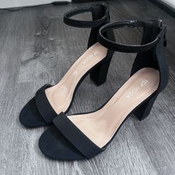 Black Suede Open Toe Heels Size 8