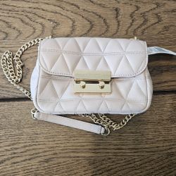 Michael Kors Sloan Quilted Leather Crossbody Bag – Blush Pink with Gold Hardware, New

