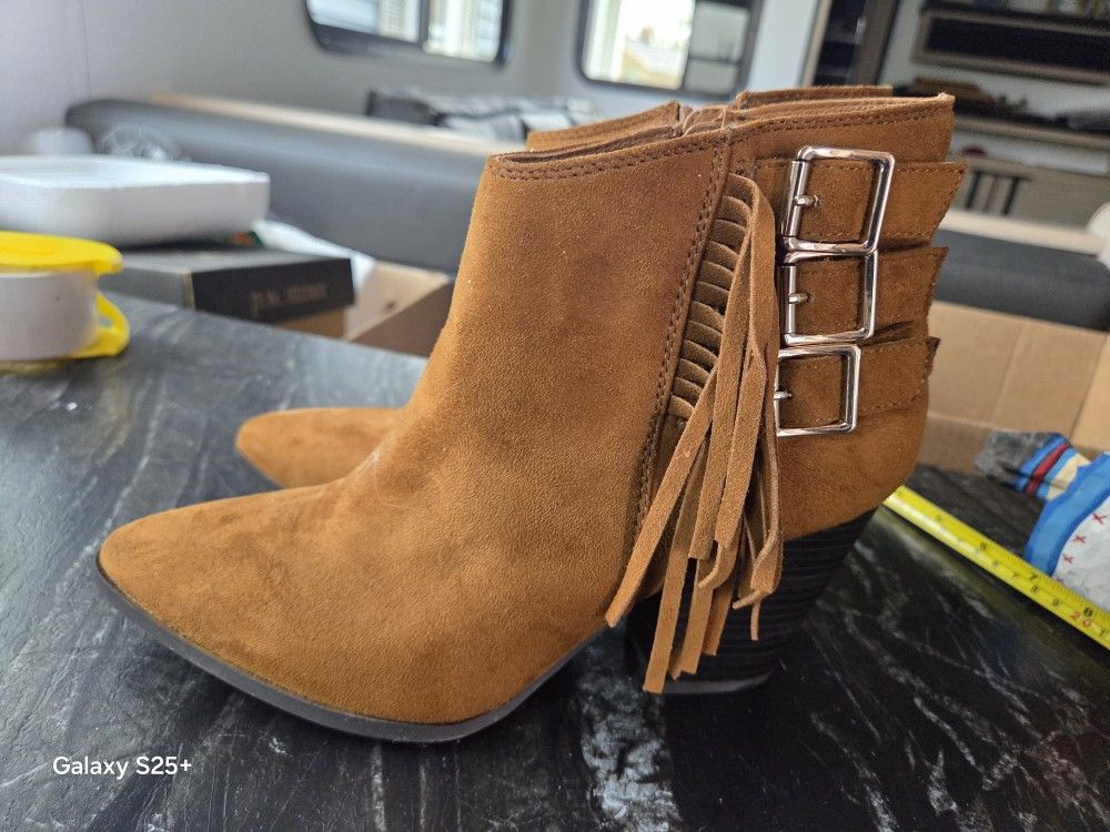 8.5 JENNIFER LOPEZ COGNAC Women Brown Fashion Casual High Heel Dress Boots BNWOB