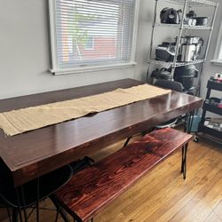 Solid Wood Dining Table with Bench