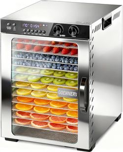 12-Tray Stainless Steel Food Dehydrator 1100W Jerky Fruit Dryer