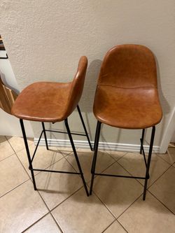 Set of 2 Brown Faux Leather Bar Stools