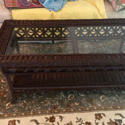 Solid Wicker and Wood Large Coffee Table 