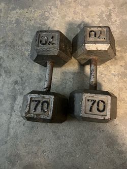 70 lb Cast Iron Hex Dumbbells Pair