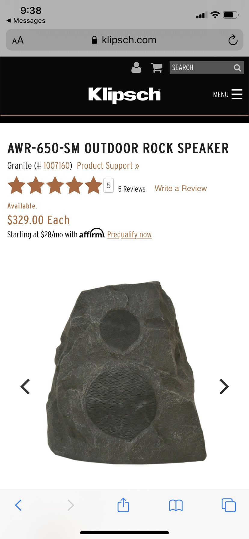 Klipsch All Weather Rock Speaker AWR-650-SM