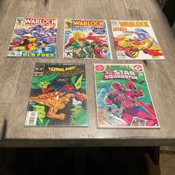 Group of five comics. “WARLOCK” & others