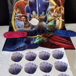 Sonic Birthday Party Supplies, Pin The Hand on Sonic, Sonic Party Games, Large Poster with Stickers and 2PCS Blindfolds for Kids' Sonic Theme Bi