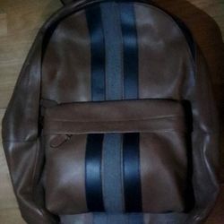 Coach Charles Backpack Brown With Grey Strips. NEW