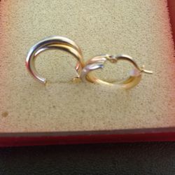 14 K Solid Gold Two-Color Hoop Earings