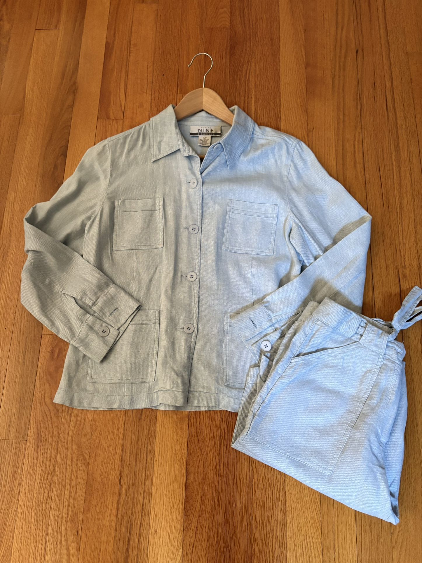 Nine & Company Blue Linen Two Piece Pant Set