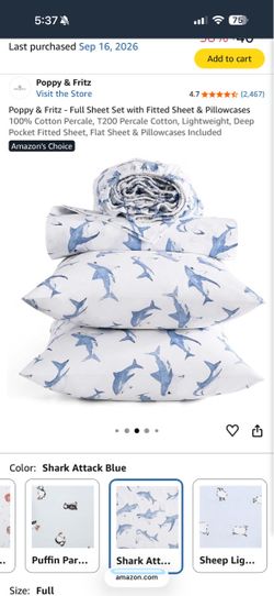 Shark bed sheets brand NEW size FULL