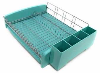 Turquoise Dish Drying Rack with Utensil Holder