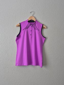 Tail Womens Sleeveless Golf Shirt Medium M Purple Black Piping Polo Top EUC