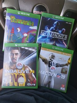 4 Xbox One Games terrarium, star wars battlefront 2 , Madden 19 hof edition, NBA live 14