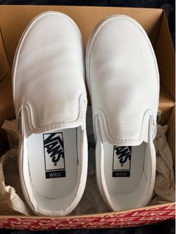 Brand New White Vans Slipons (Wide)