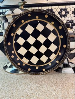 Black and white checkered silver plate, 10”