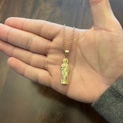 10k Gold Chain and San Judas Pendant 