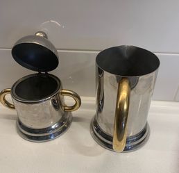 Silver and Gold Tone Creamer and Sugar Set