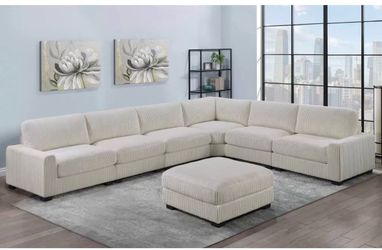 Brand New Beige Super Plush Corduroy Modular Sectional Sofa