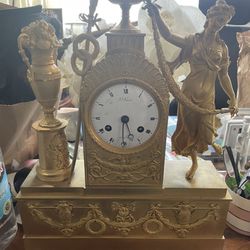 Antique Working Gold Clock With Key 