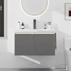  YOURLITE 31" Bathroom Vanity with Sink, LED Floating Bathroom Vanity, Wall Mounted, Grey $120 
