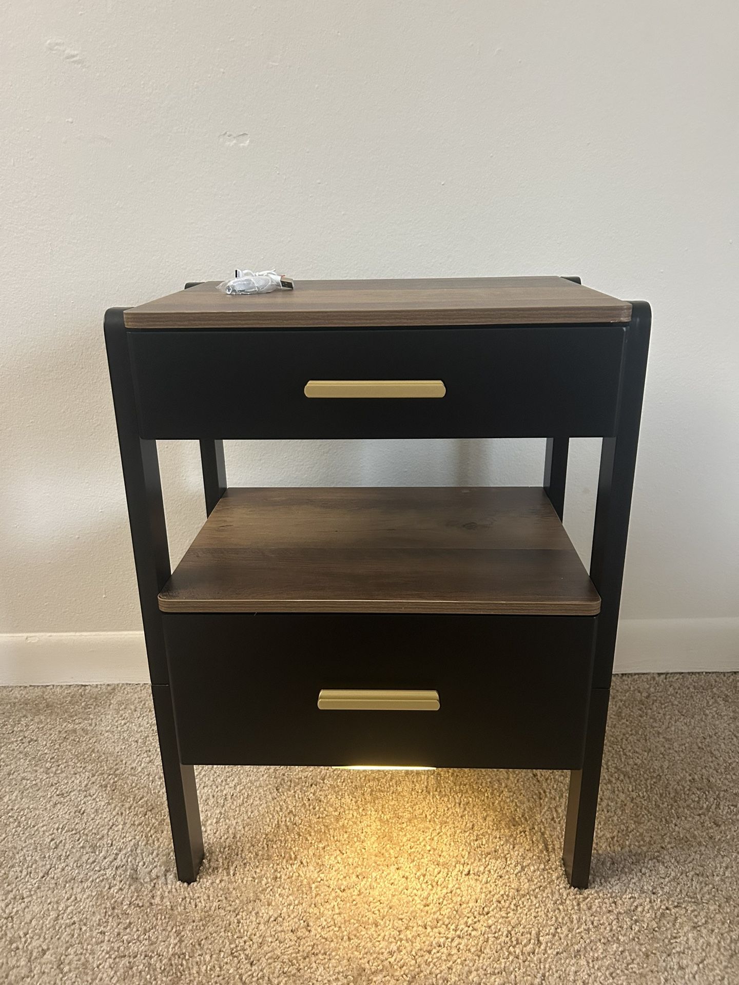 Nightstand with 2 Drawers and Open Shelf Wood Bedside