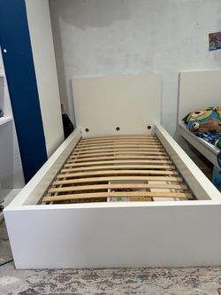 White twin Bed Frame with Slatted Base