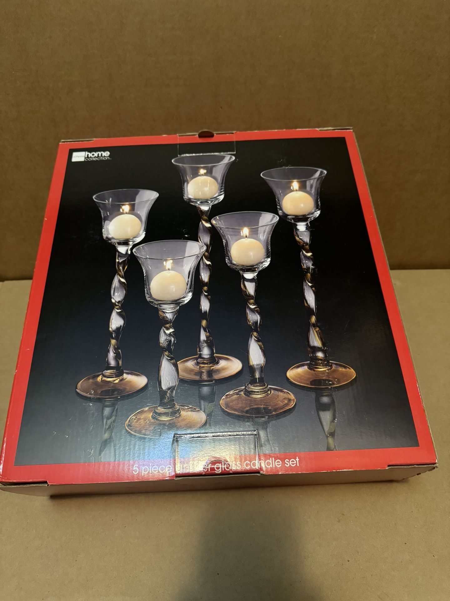 5 Piece Amber Glass Candle Set 