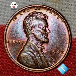 1942 No Mint Mark Lincoln Wheat Cent Inside Rim Error. Beautifully Toned
