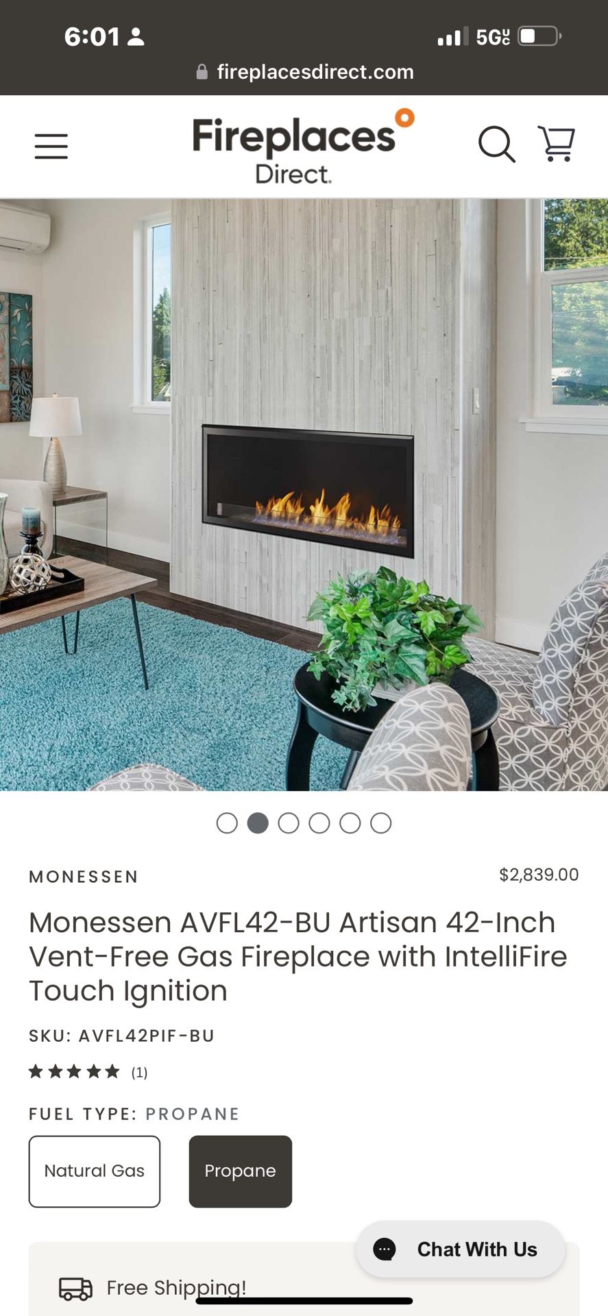 Monessen Hearth - 42" Artisan Vent Free Linear Fireplace, IPI Plus, Reduced BTU, 24,000/ 24,500 BTUs N.G/L.P - AVFL42NIP-RB * 1 Natural Gas $2,669.00