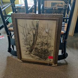 SIGNED HAZEL KING CHARCOAL IN ANTIQUE FRAME