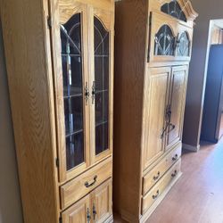 Solid Wood Entertainment Center / Display Cabinets – Matching Set