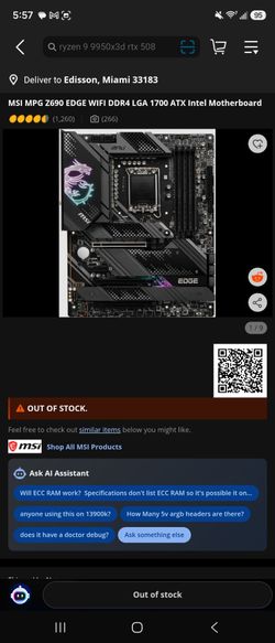 Msi Mpg Z690 Edge Wifi Ddr4 Lga 1700 Atx Intel Motherboard