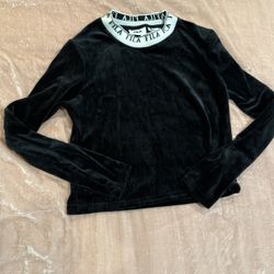 Fila Black Velvet Velour Long Sleeve Top