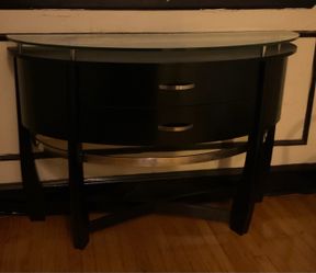 Contemporary Black Demilune Console Table with Floating Glass Top