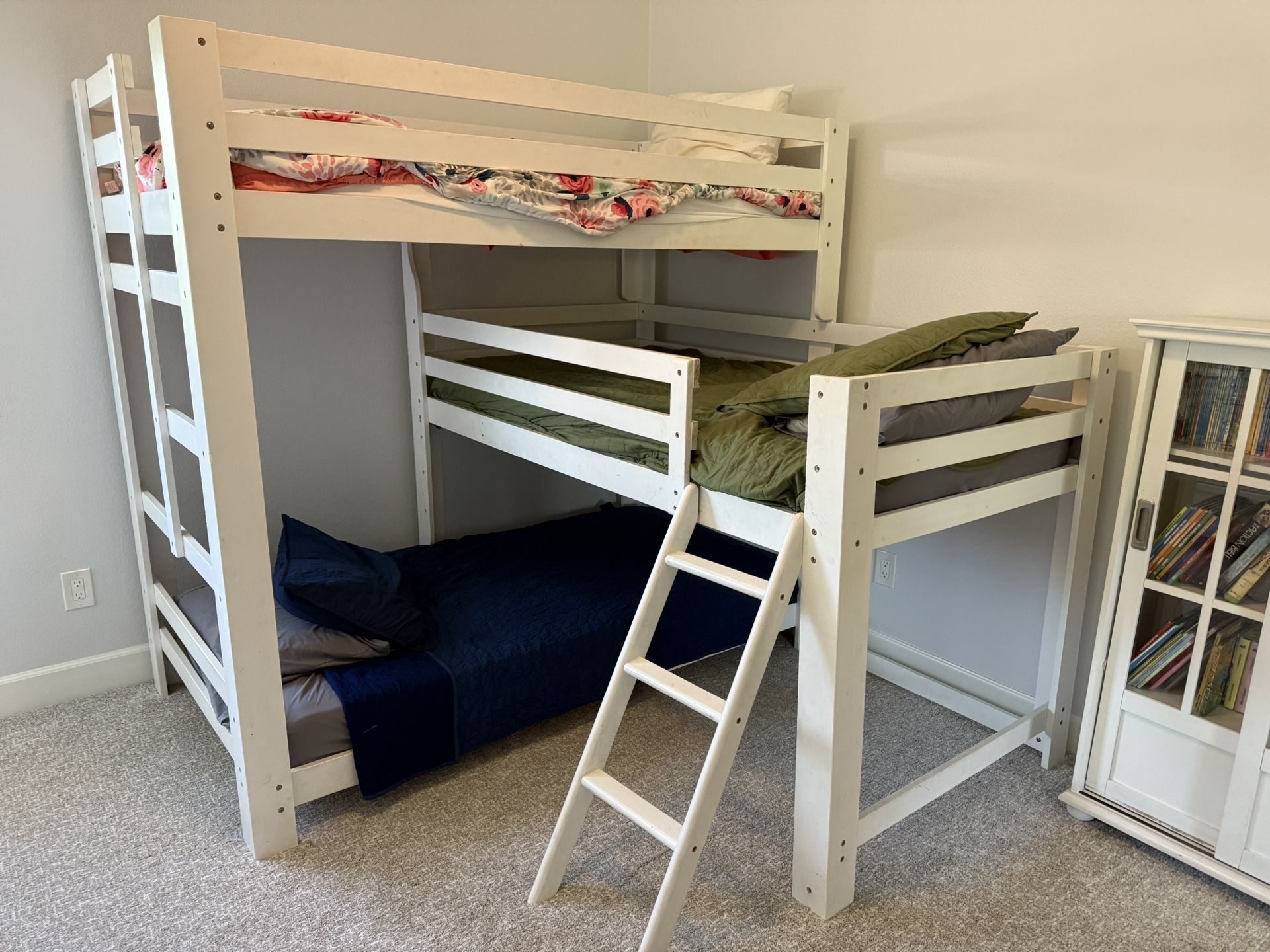 Wooden White Triple Bunk Bed